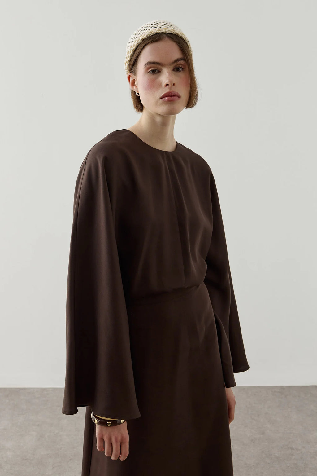 Back Tie Tencel Dress Brown