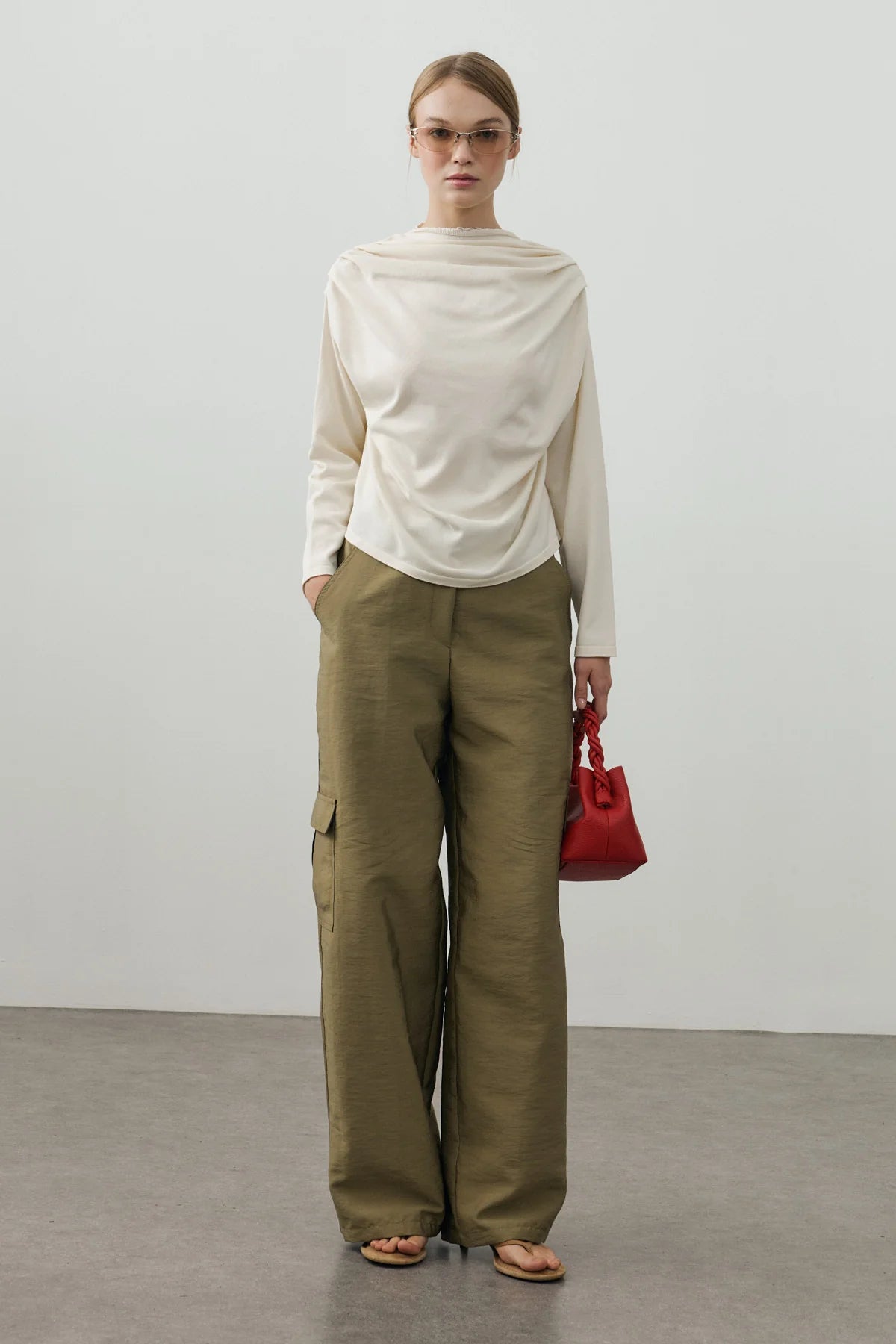 Draped Lightweight Knit Top White