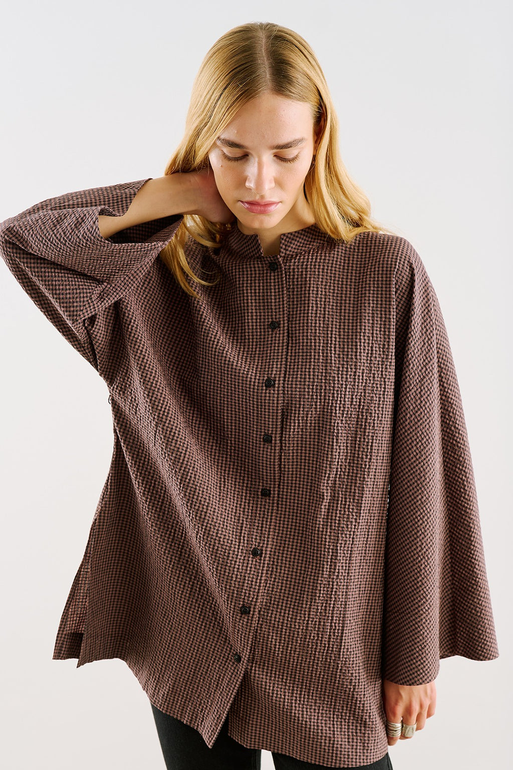 Wide-Sleeve Belted Tunic Brown