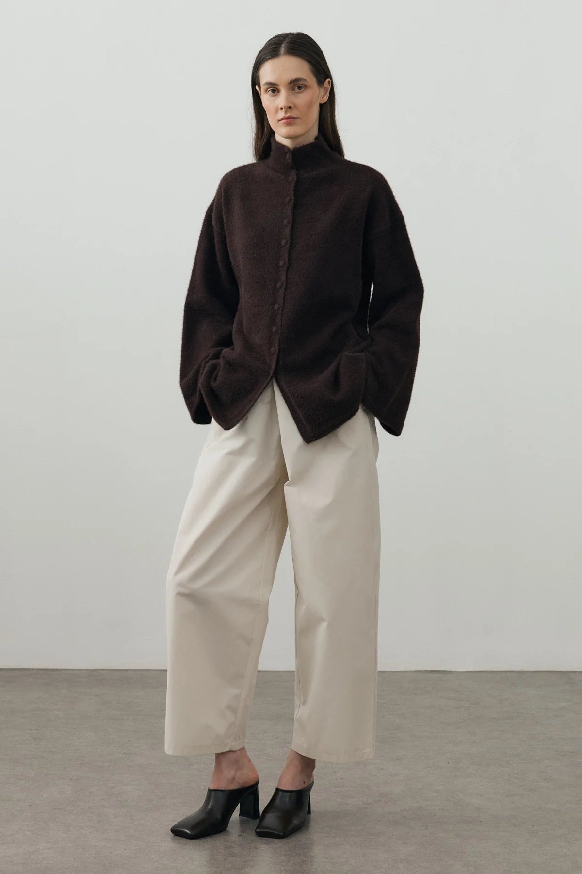 Multi-Button Soft Cardigan Dark Brown