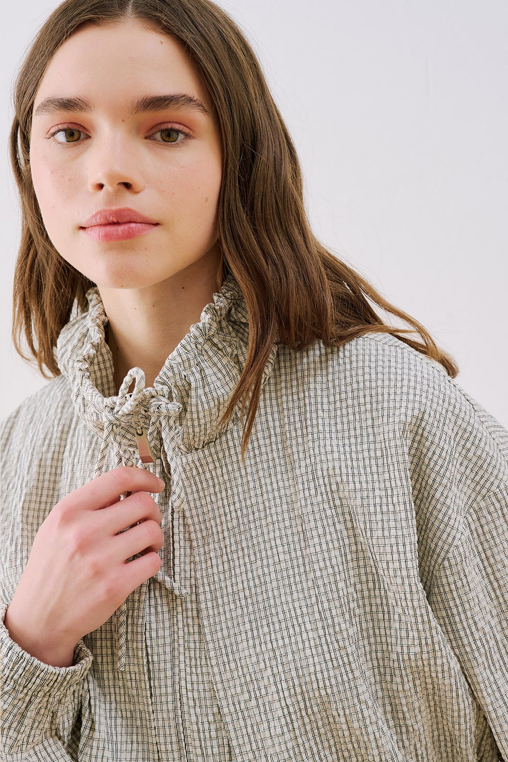 Plaid Gathered-Detail Jacket