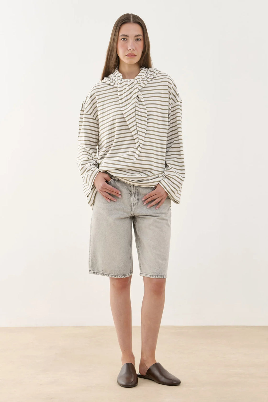 Scarf Striped Long Sleeve Cotton
T-Shirt