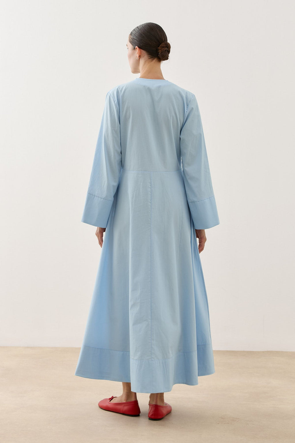 V-Neck Poplin Dress Blue