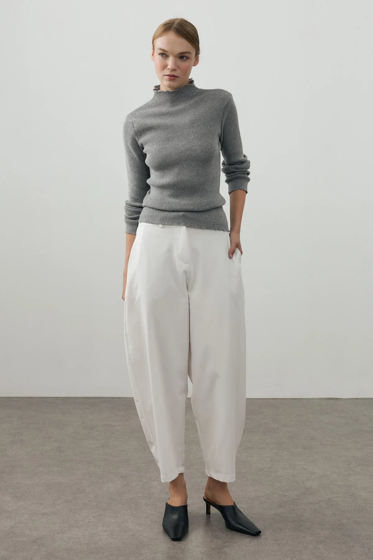 Fine-Ribbed Cotton Knit Bodysuit Gray