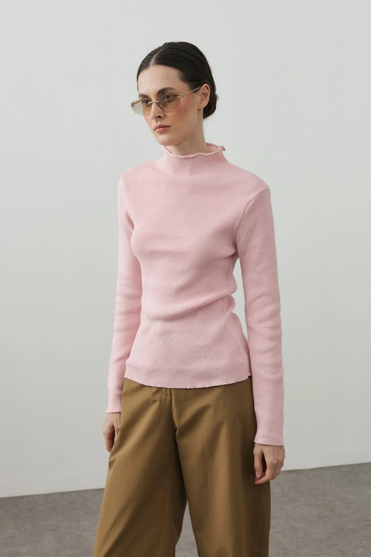 Fine-Ribbed Cotton Knit Bodysuit Pink