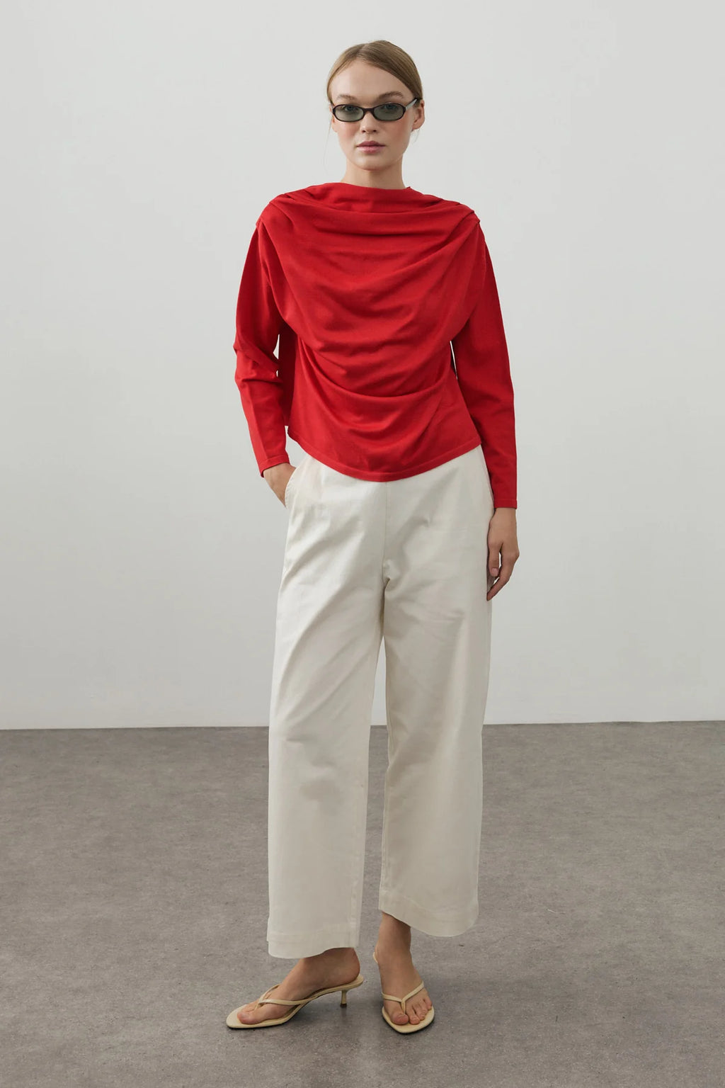 Draped Lightweight Knit Top Red