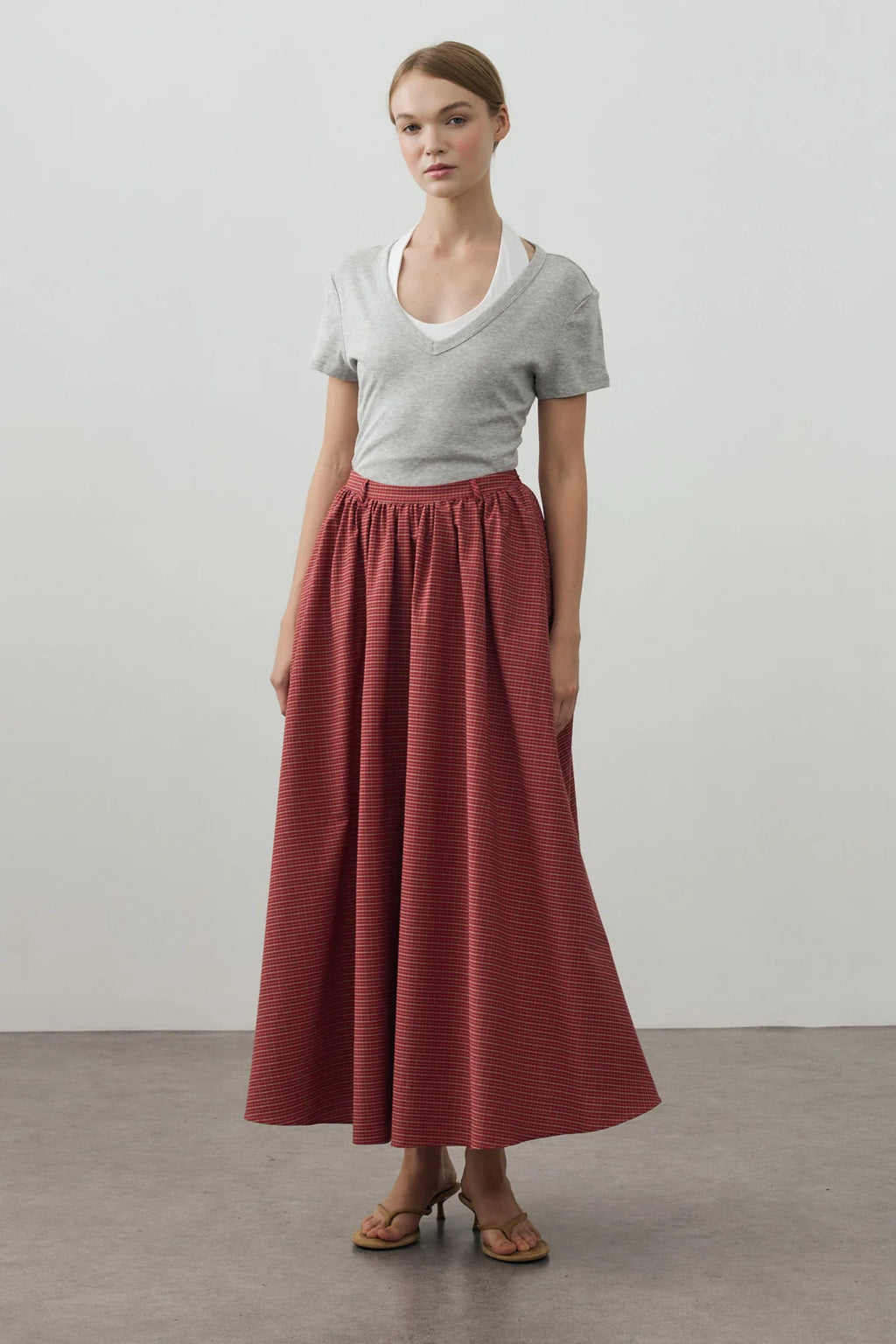 Small Plaid Gathered Skirt Red