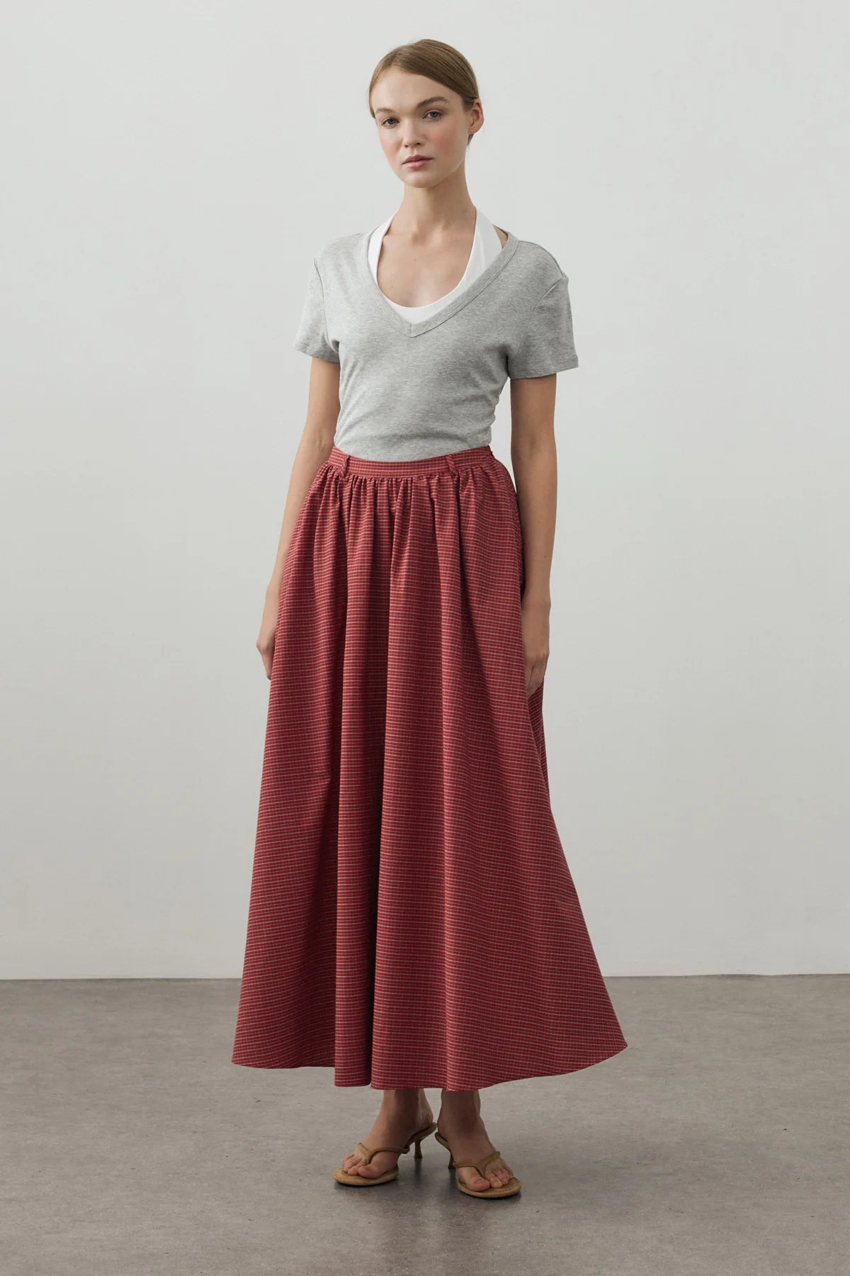 Small Plaid Gathered Skirt Red