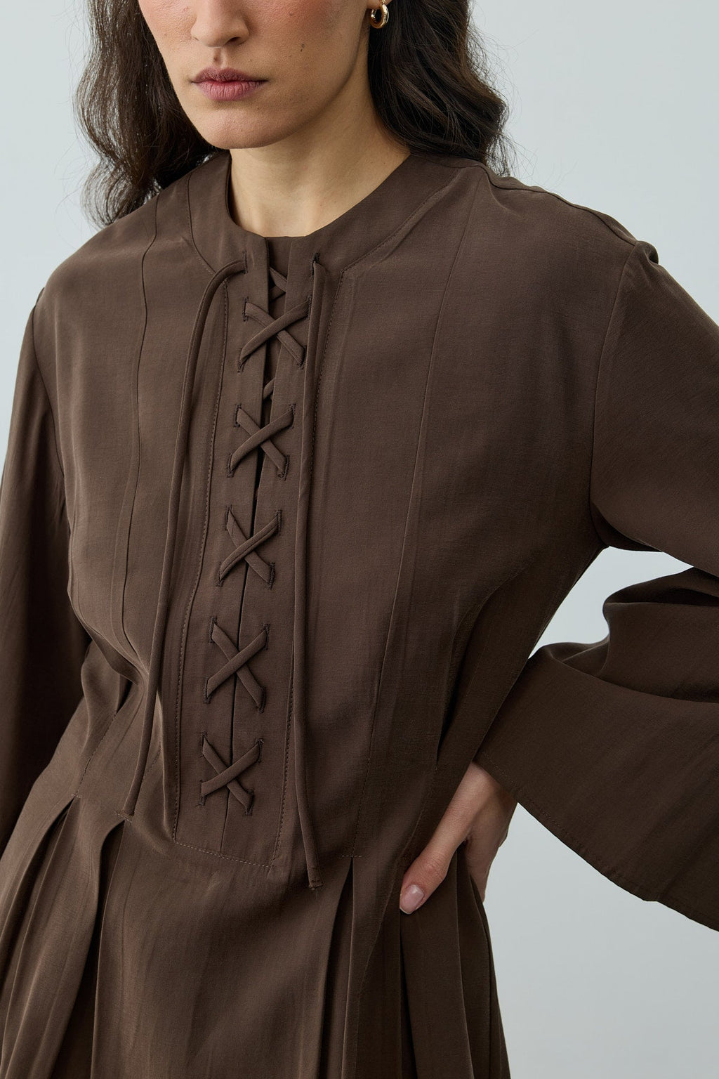 Lace-Up Detail Top Brown