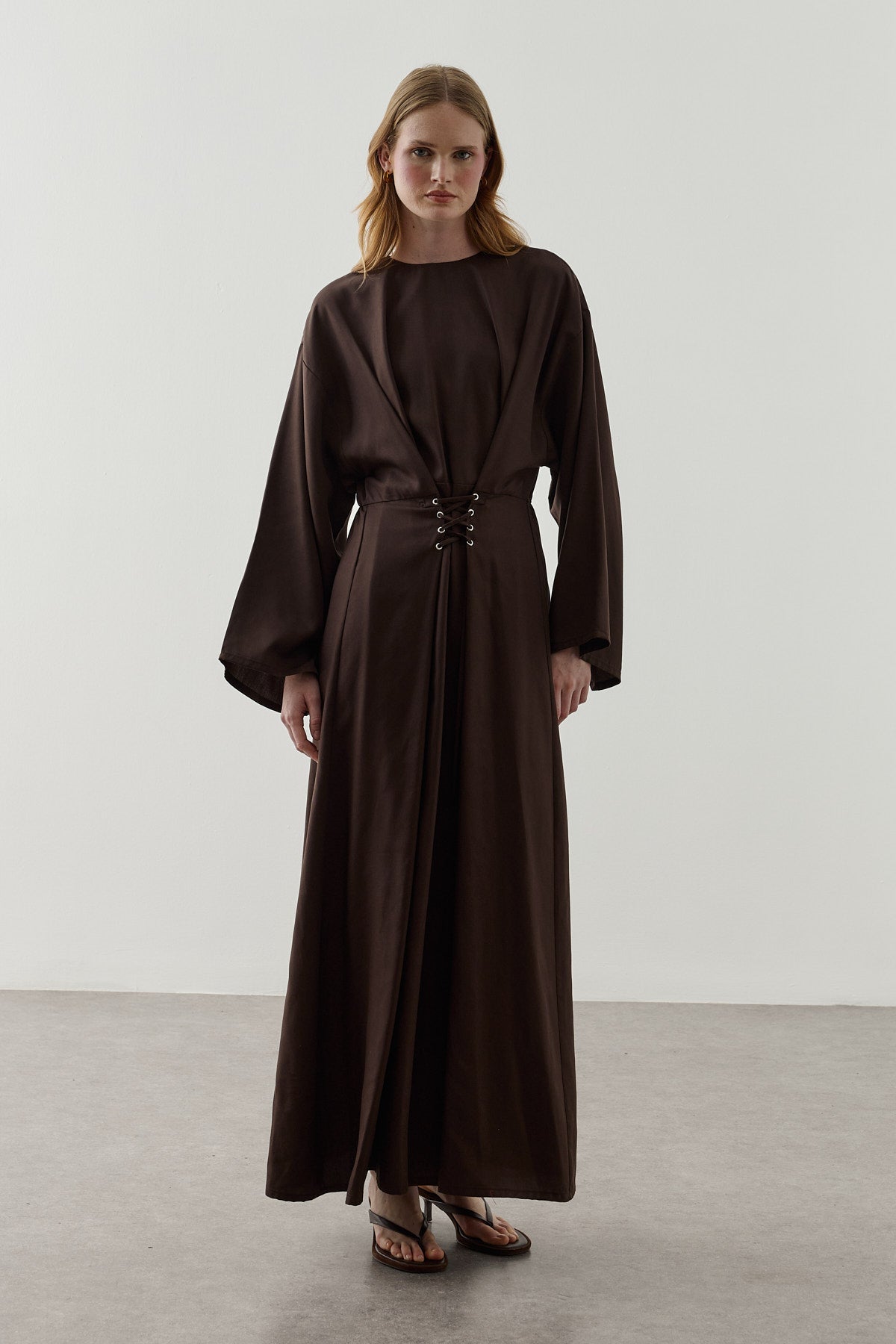 Eyelet-Detail Tencel Dress Brown