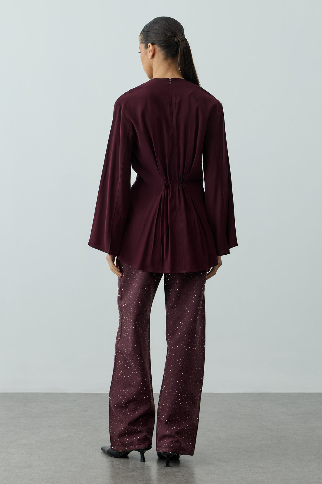 Lace-Up Detail Top Plum