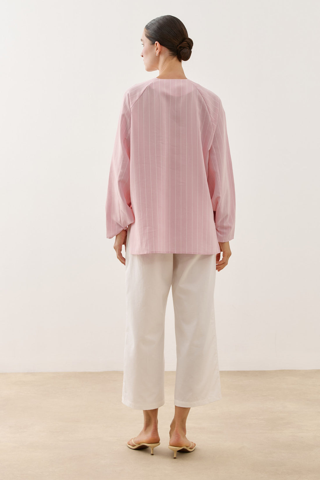 Striped Modal Kimono Shirt Pink