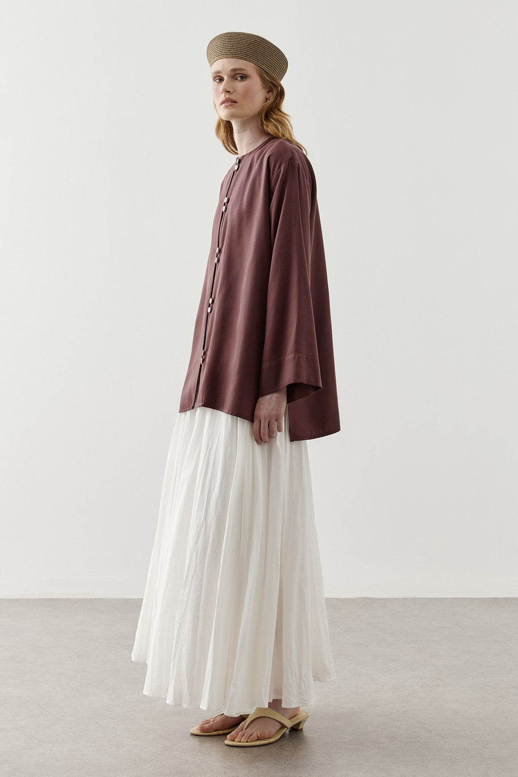 Tencel Tab-Detail Shirt Plum