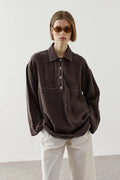 Contrast-Stitch Tencel Shirt Brown