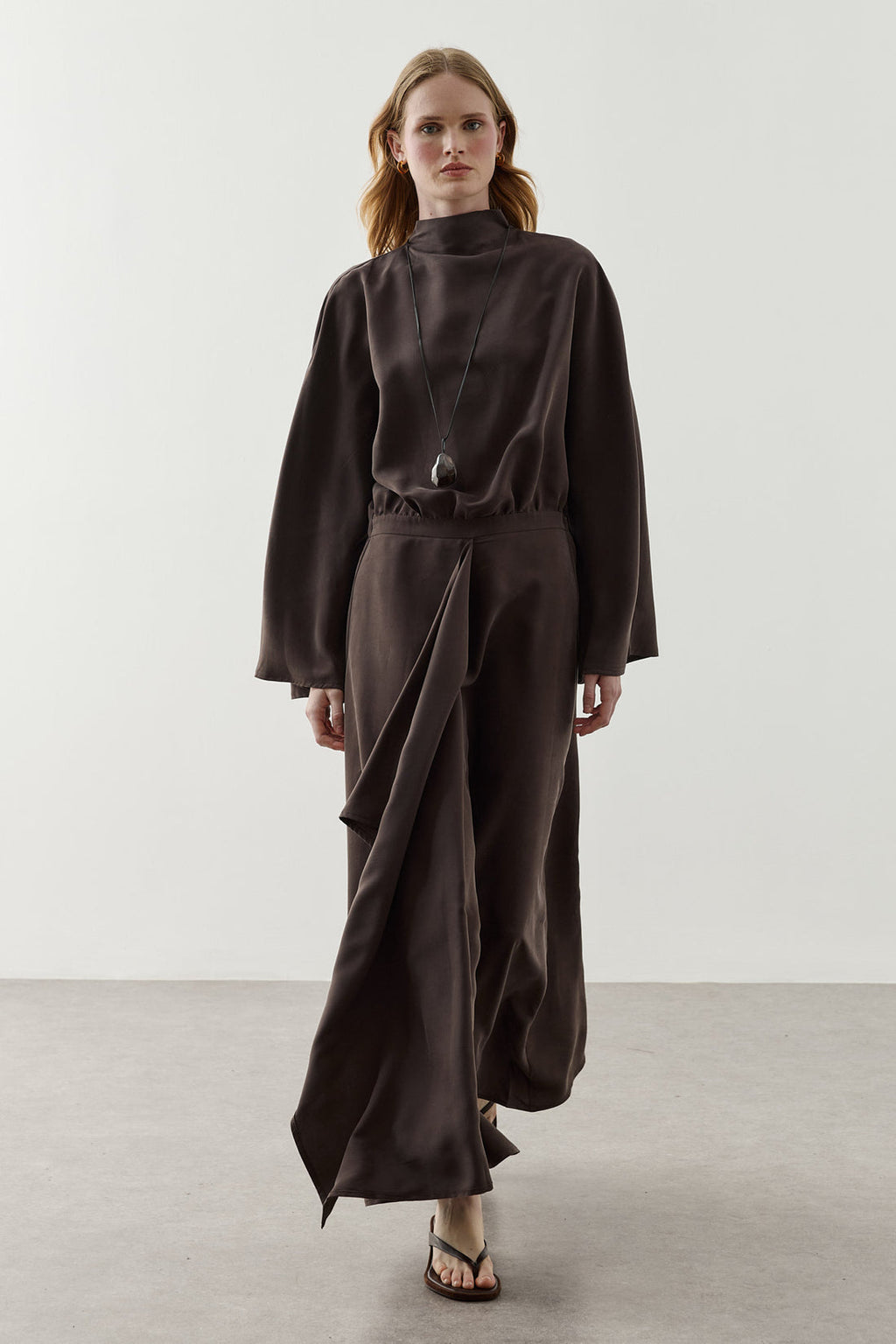 Front Panelled Tencel Dress Brown