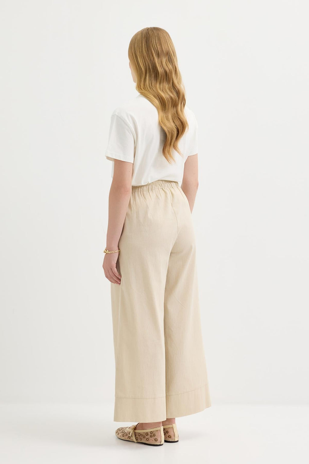 Doren Tie-Waist Linen Pants Light Beige