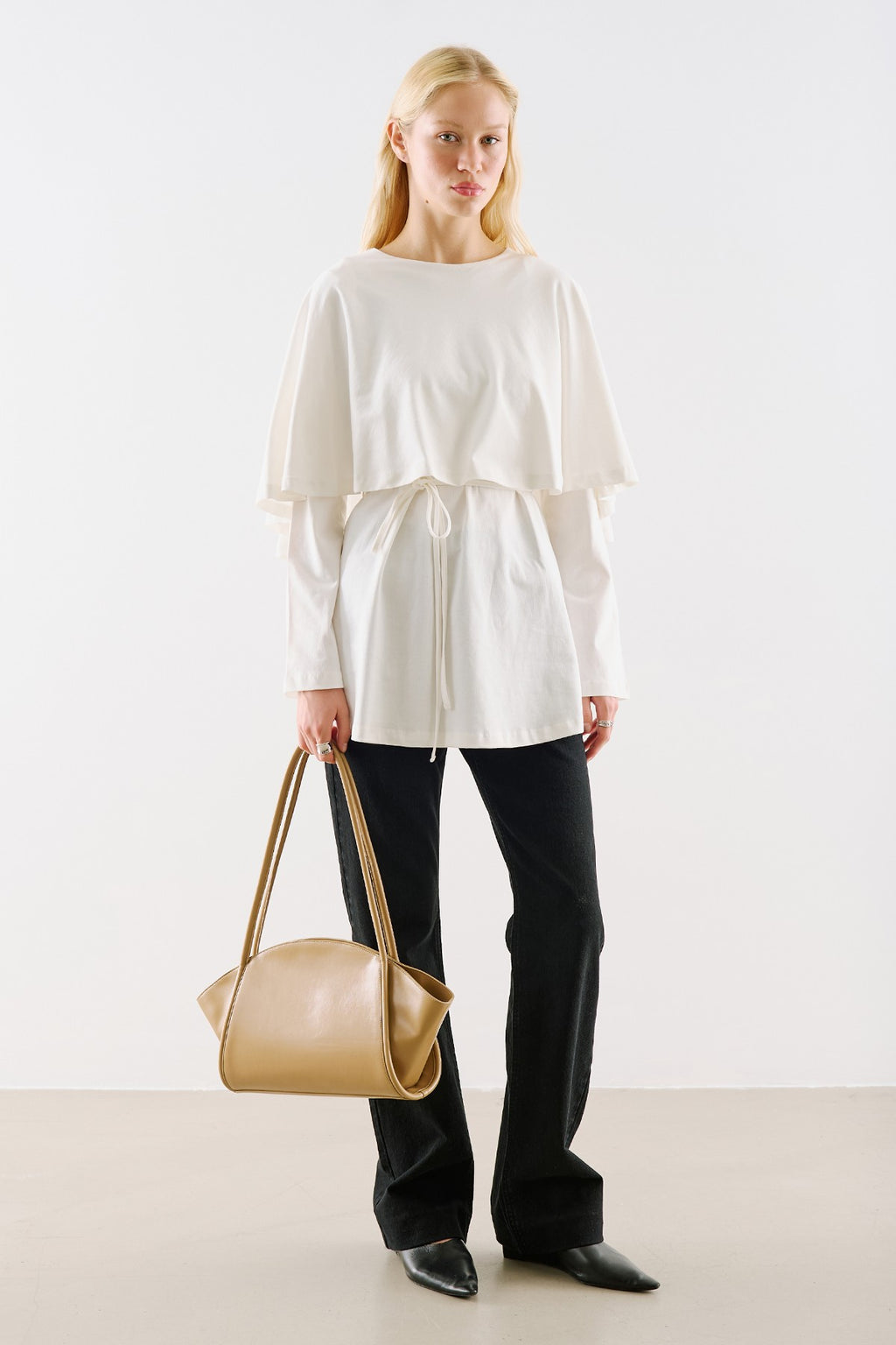 Cape-Style Belted Tunic White