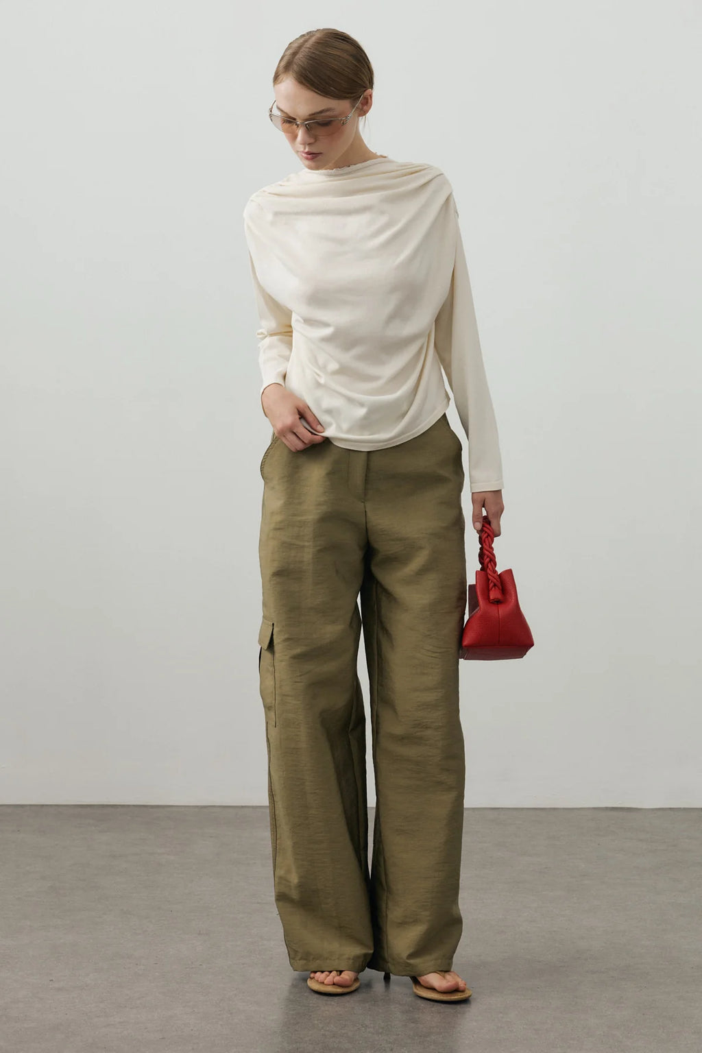 Draped Lightweight Knit Top White