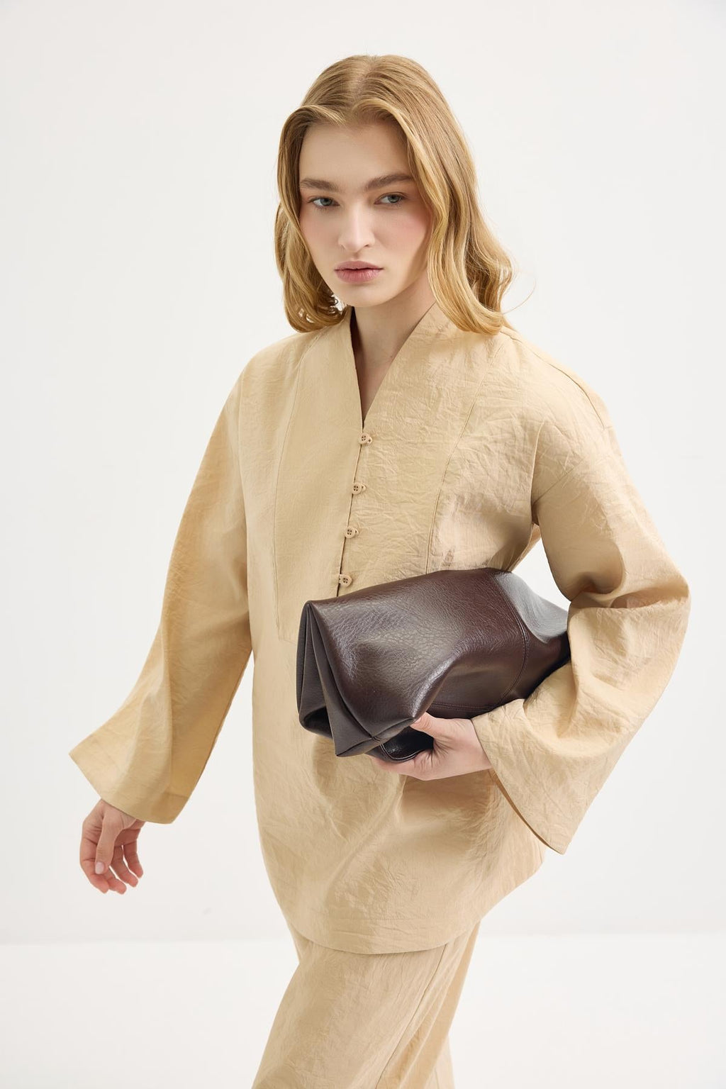 Oversized Belted Tunic & Pants Set Camel