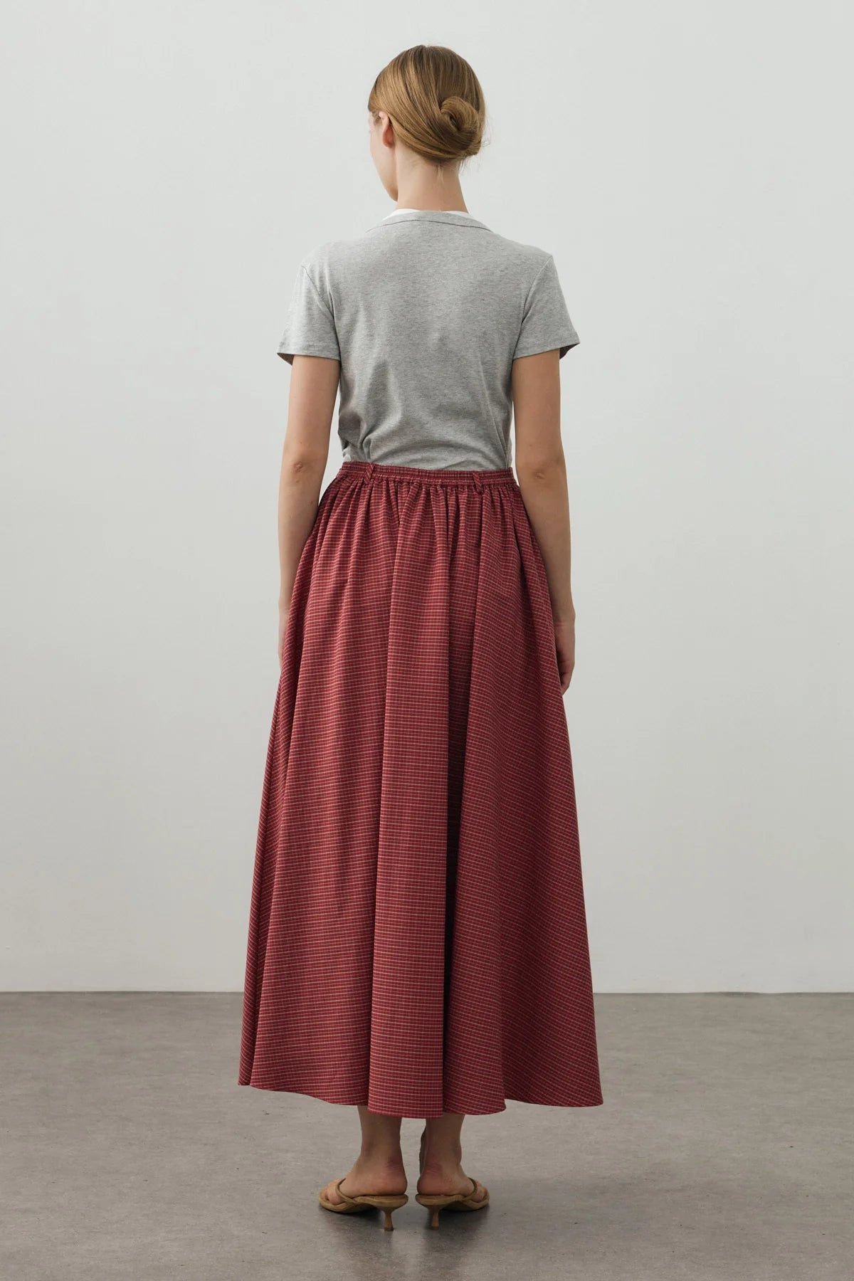 Small Plaid Gathered Skirt Red