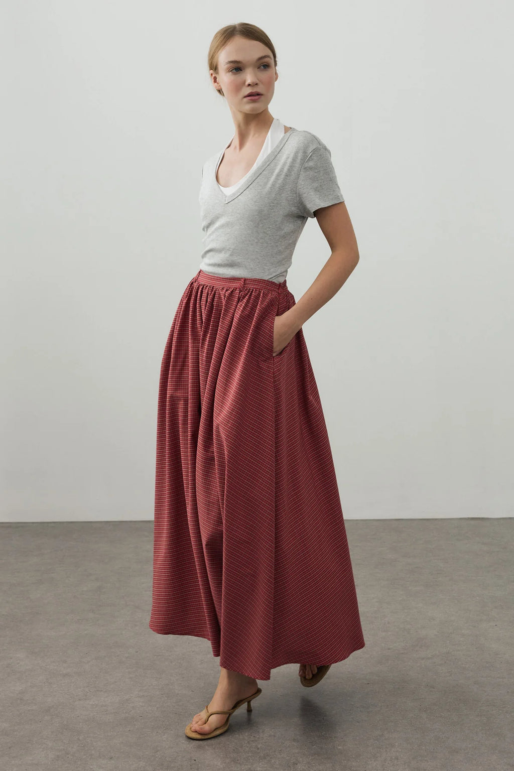 Small Plaid Gathered Skirt Red