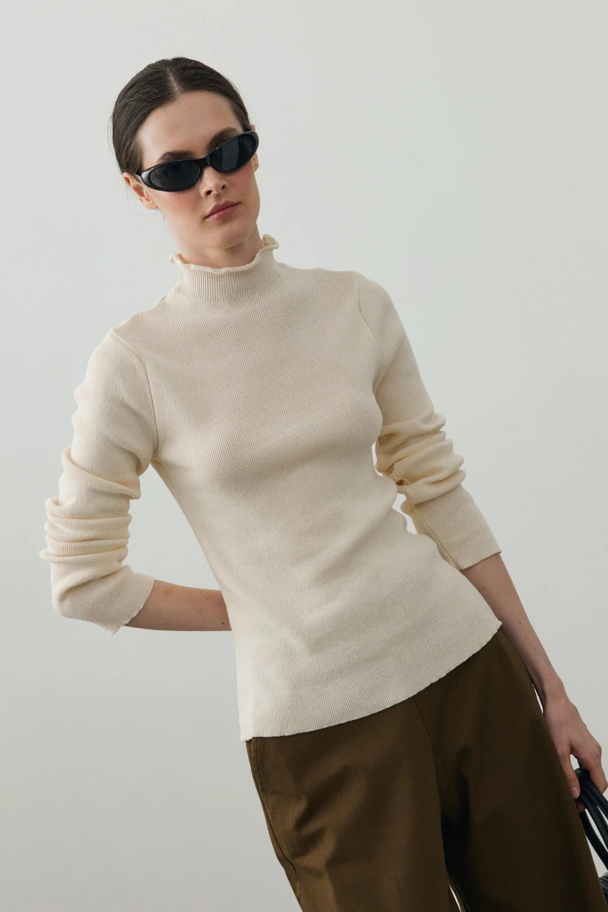 Fine-Ribbed Cotton Knit Bodysuit Cream