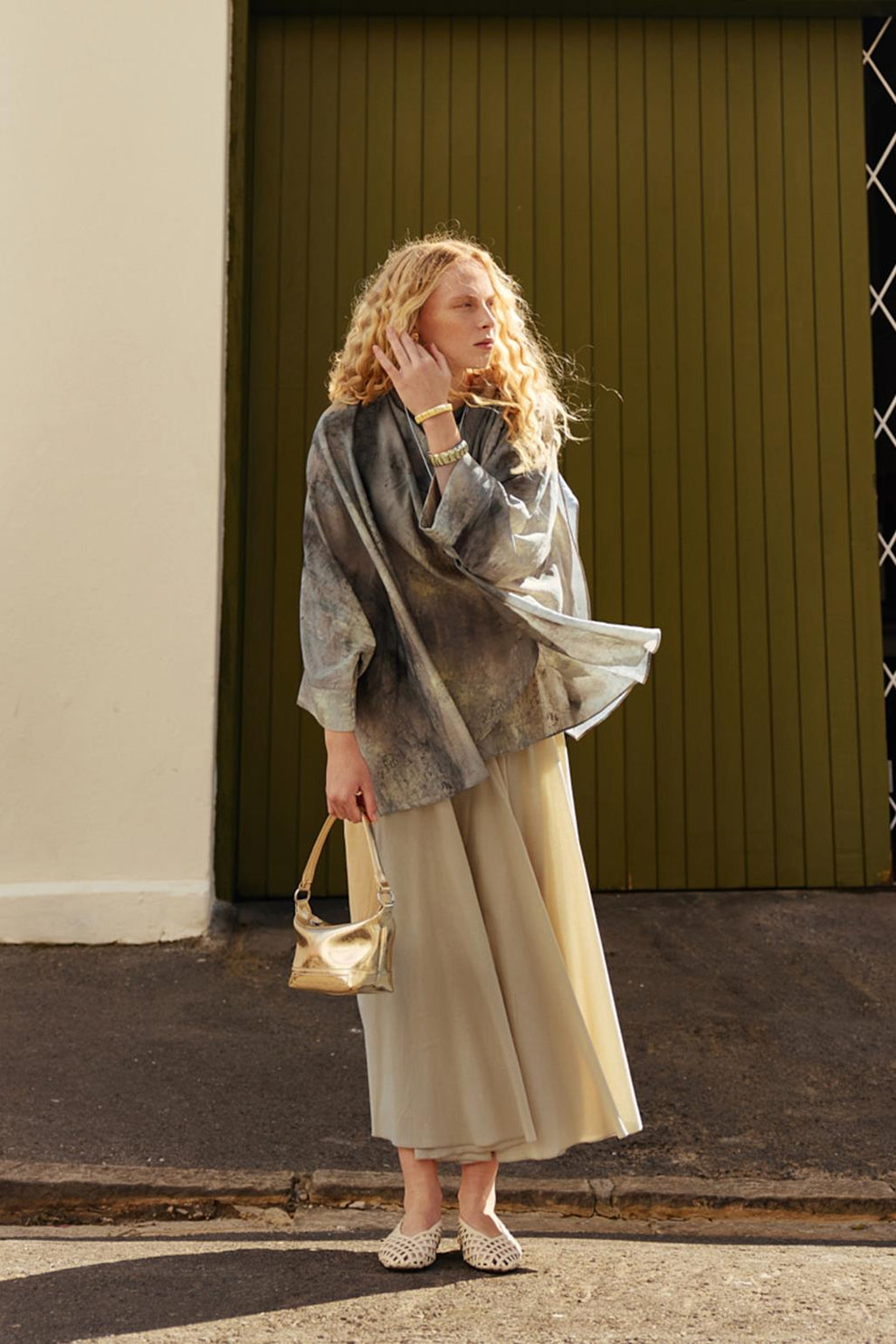 Shawl Collar Patterned Tunic Sage