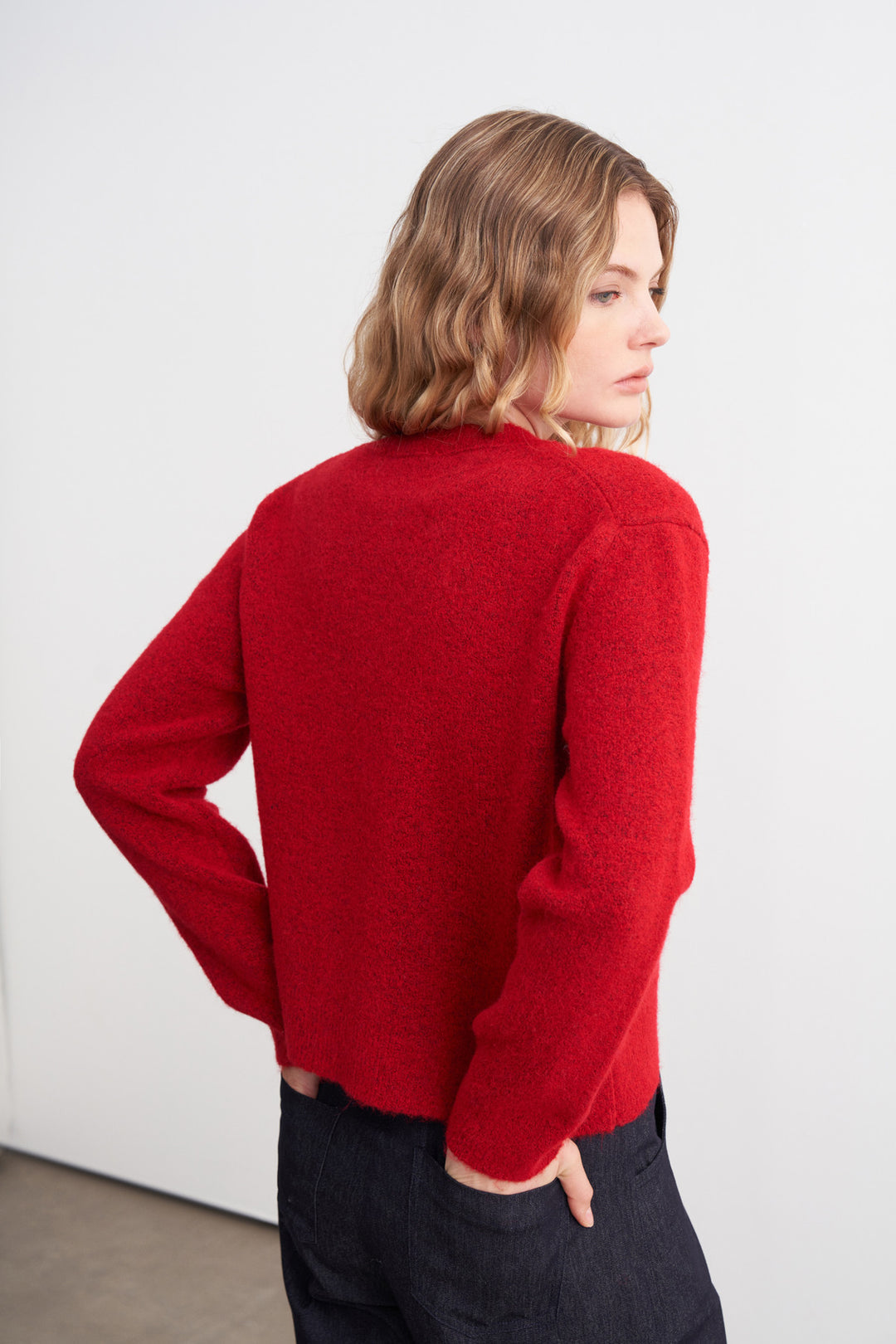 Button-Detail Brushed Cardigan Red