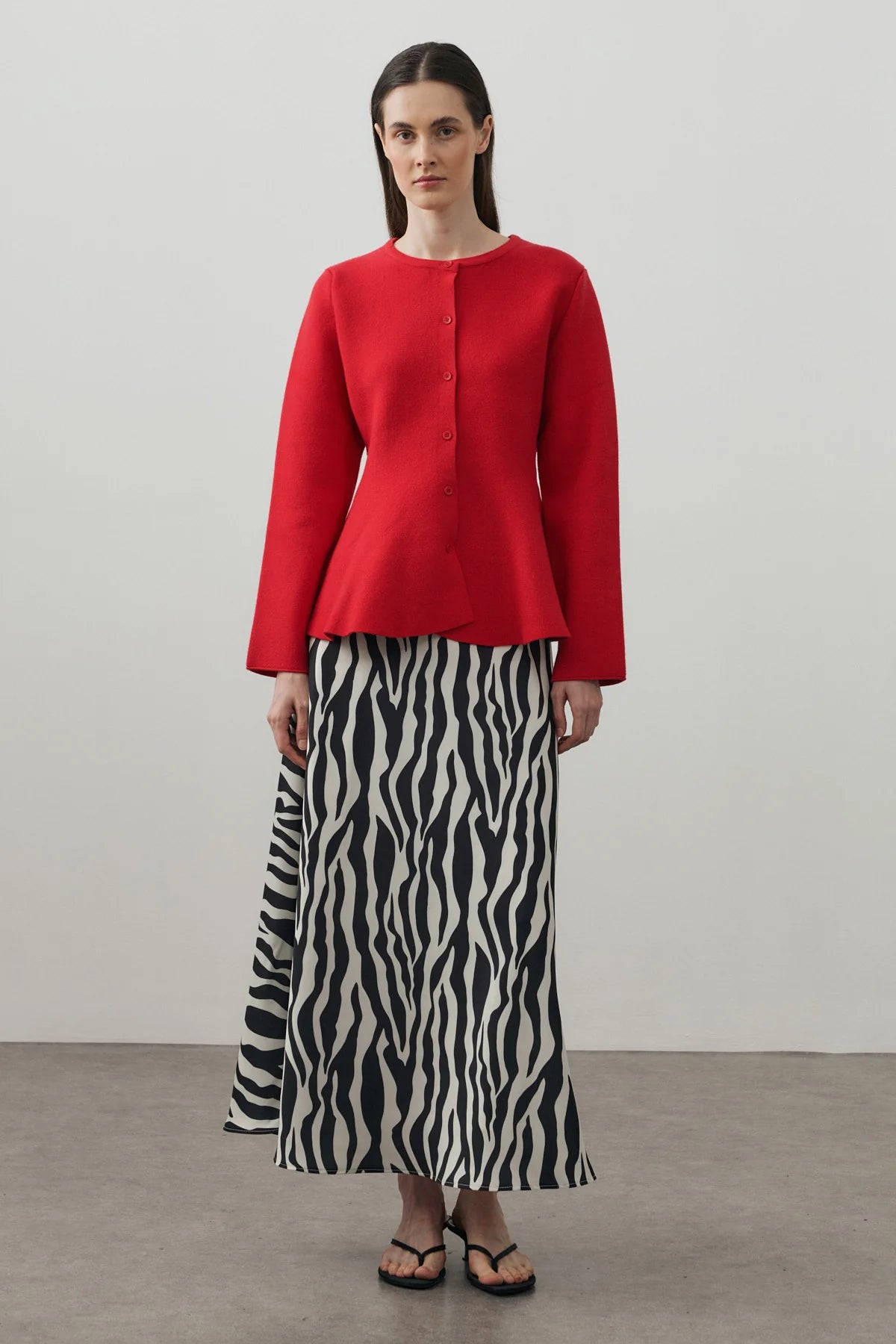 Wavy-Hem Knit Jacket Red
