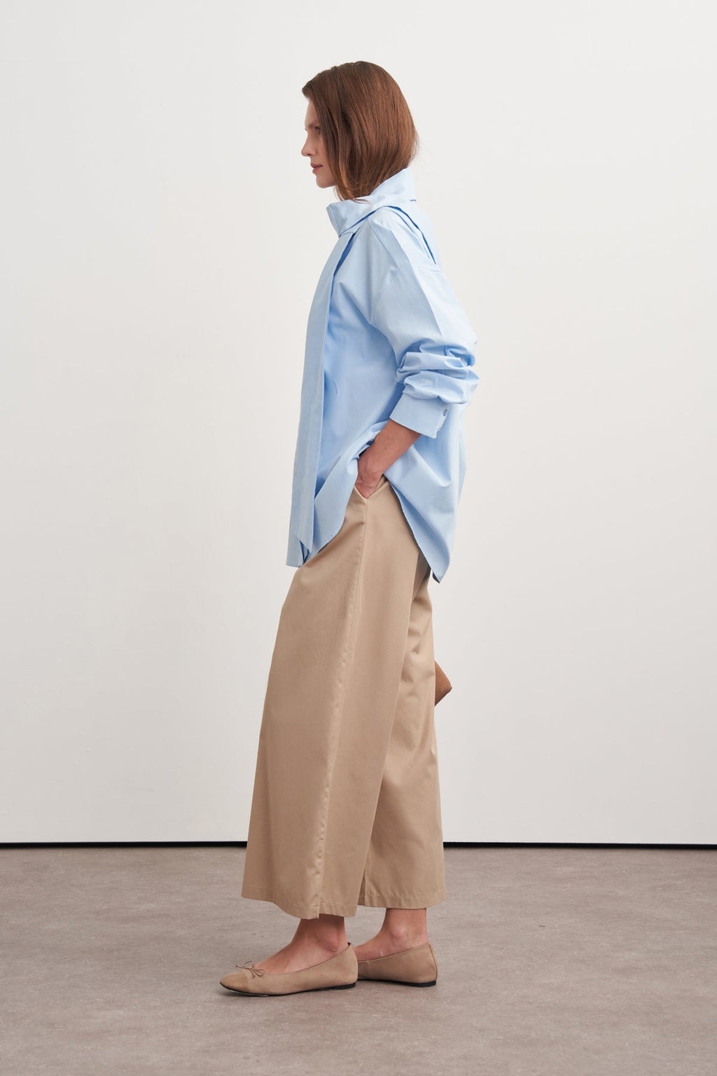 High-Neck Tie-Detail Poplin Shirt Light Blue