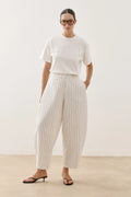 Striped Modal Barrel-Leg Pants White