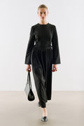 Waist-Fitted Tie-Detail Dress Black