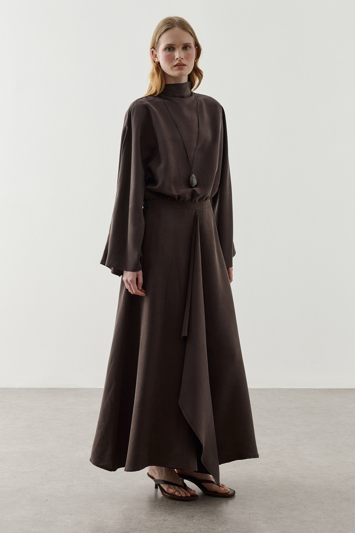 Front Panelled Tencel Dress Brown