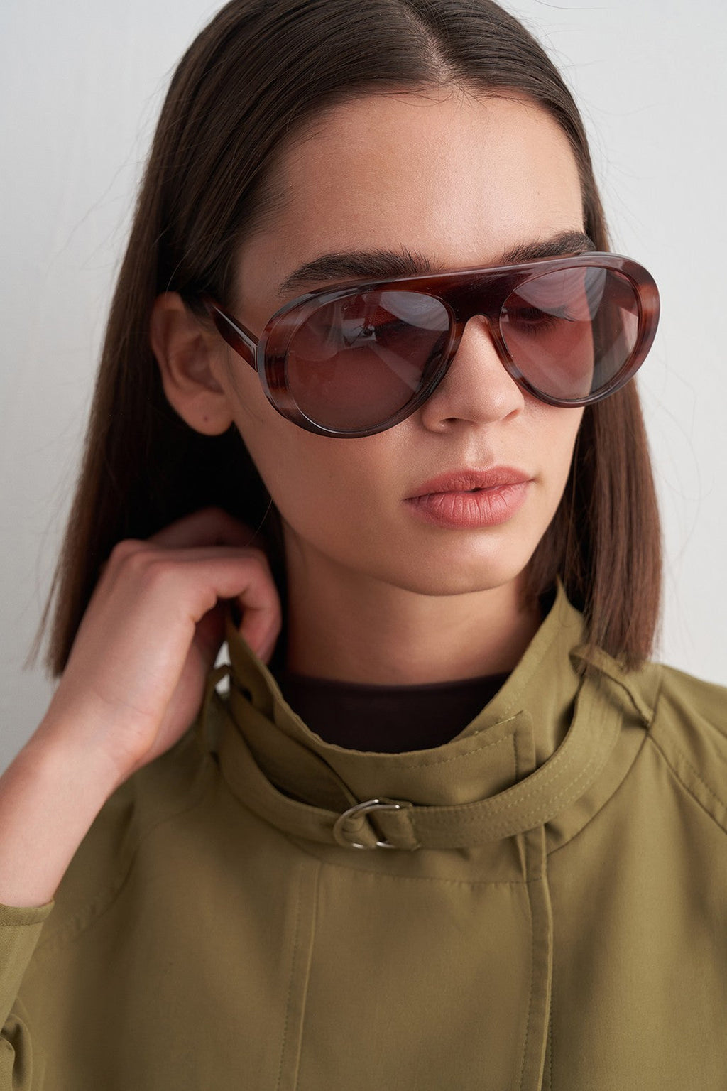 Stand-Collar Mid-Length Trench Coat