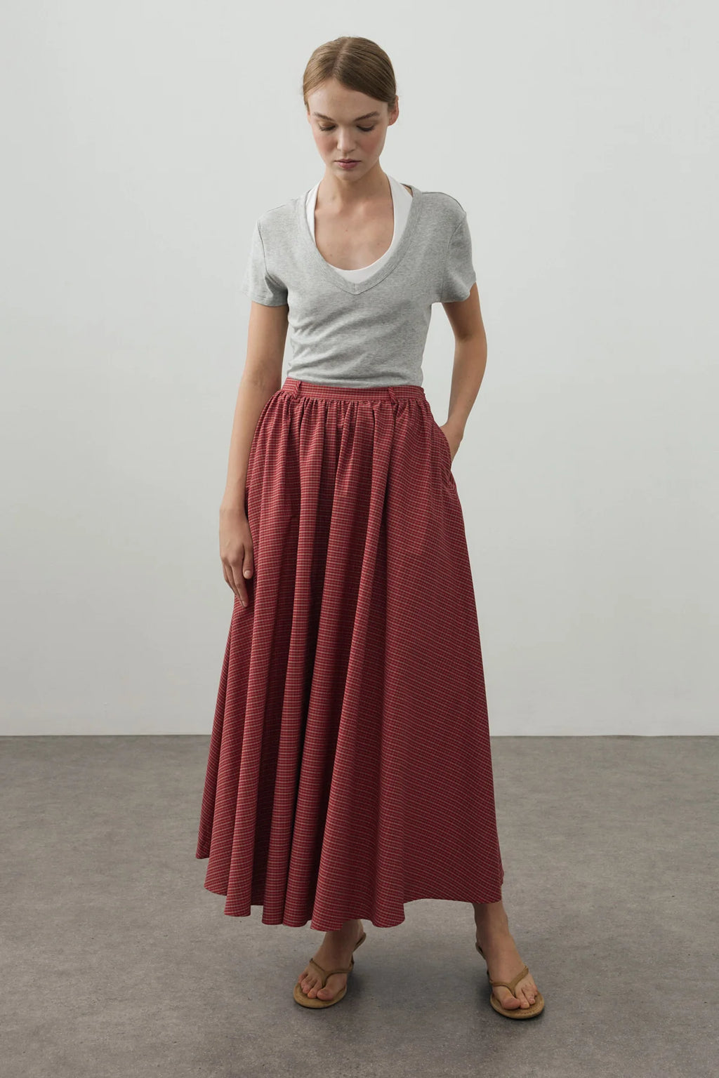 Small Plaid Gathered Skirt Red