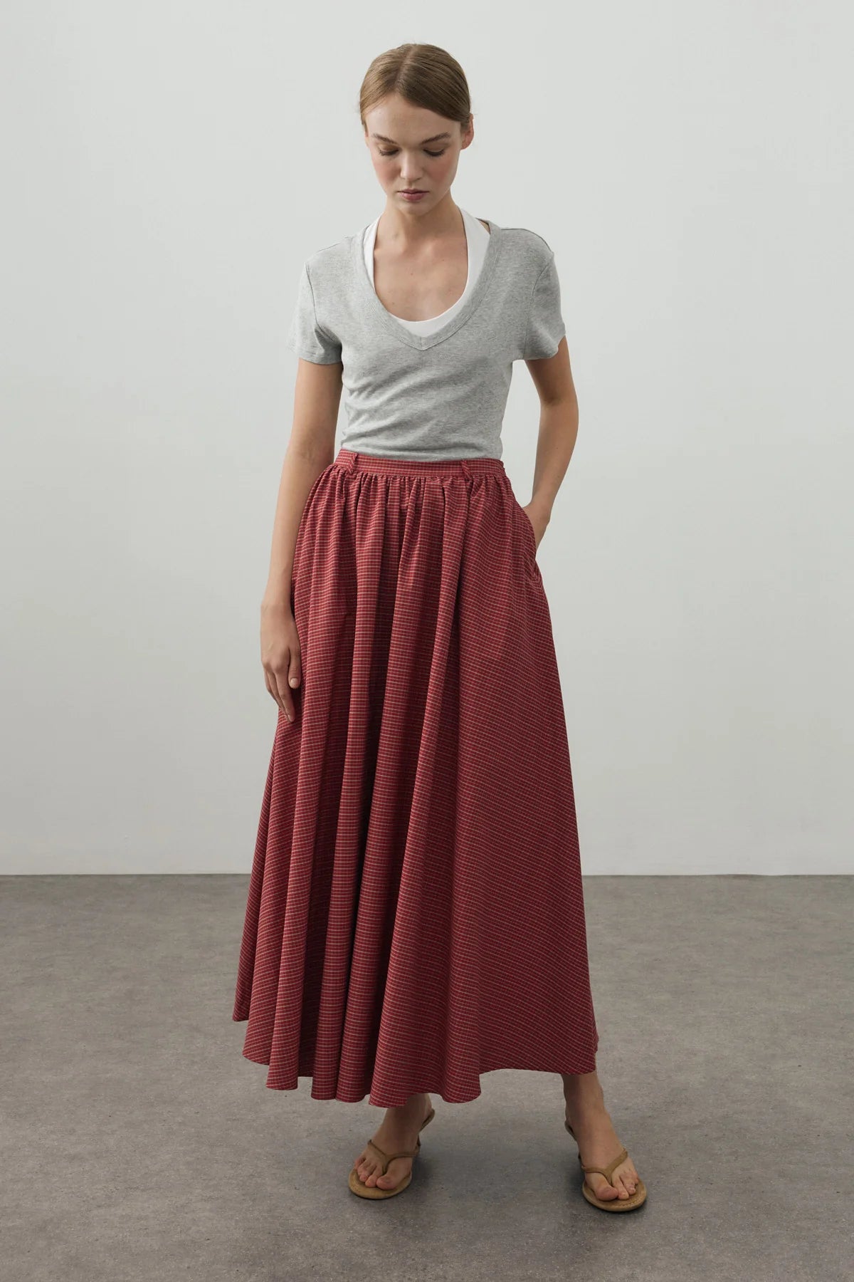 Small Plaid Gathered Skirt Red