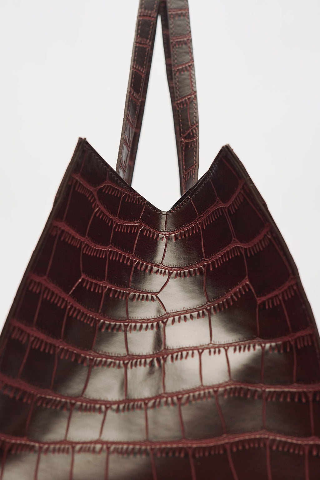 Embossed Leather City Bag Burgundy