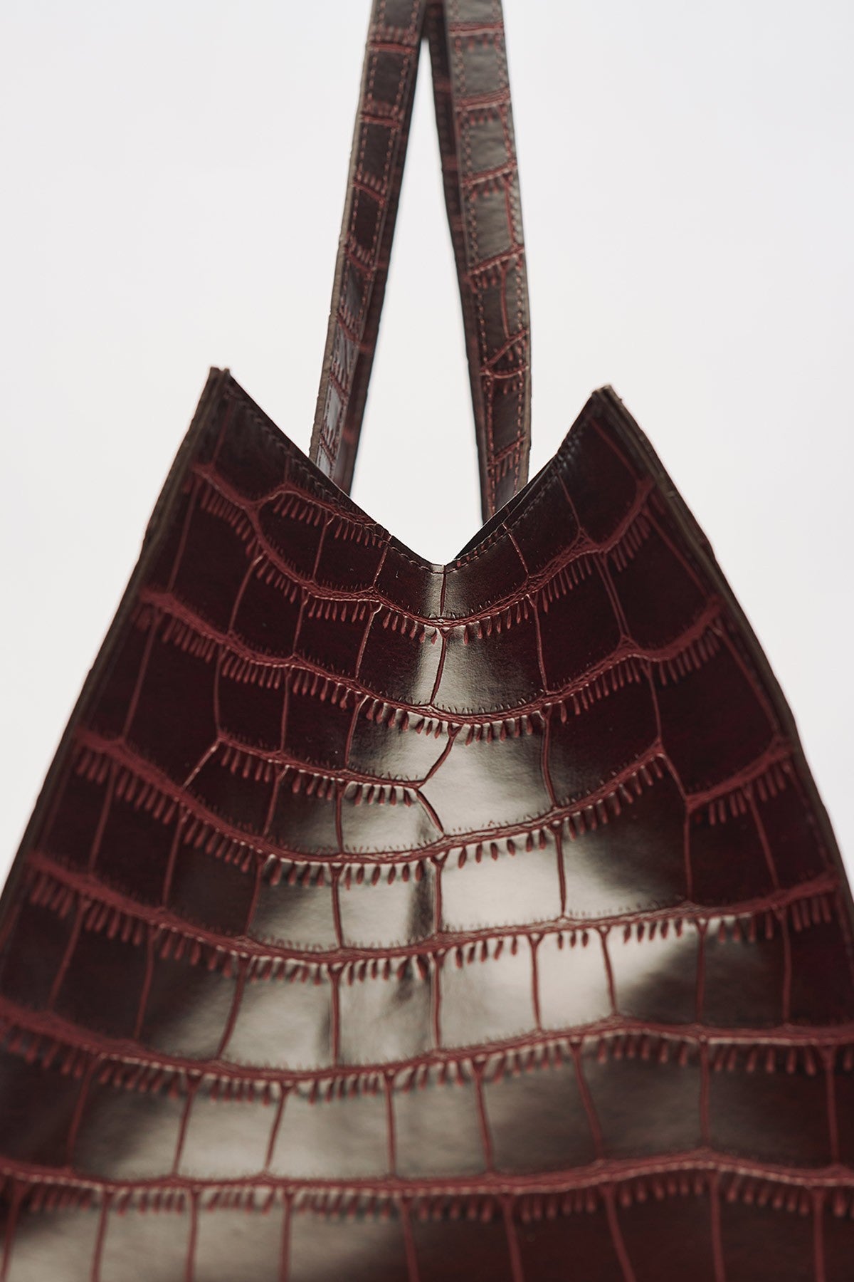 Embossed Leather City Bag Burgundy