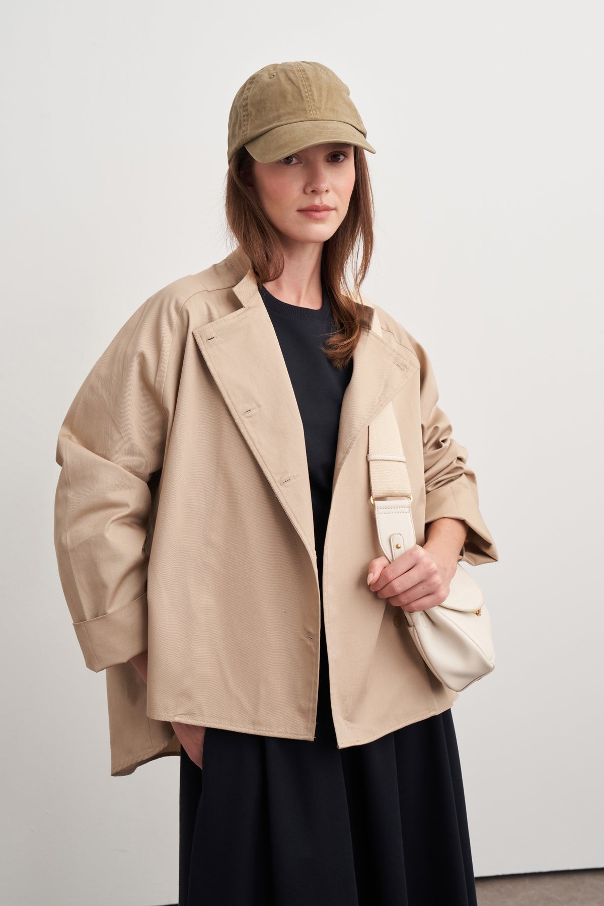 Gabardine Stand-Collar Trench Shirt Camel