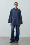 Metal Detailed Striped Shirt Dark Blue
